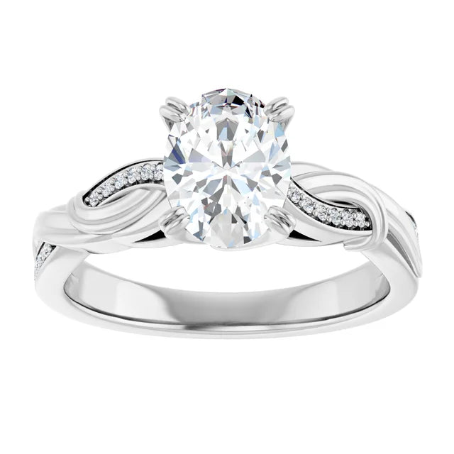 14K White Gold 1.07 CTW Oval Lab Grown Diamond Engagement Ring with Twisted Pavé Band- Paul's Jewelers Milwaukee