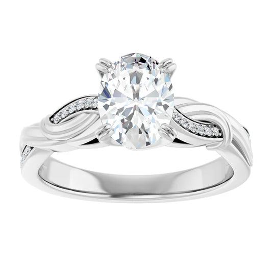 14K White Gold 1.07 CTW Oval Lab Grown Diamond Engagement Ring with Twisted Pavé Band- Paul's Jewelers Milwaukee