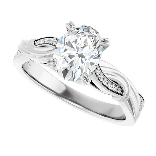 14K White Gold 1.07 CTW Oval Lab Grown Diamond Engagement Ring with Twisted Pavé Band- Paul's Jewelers Milwaukee