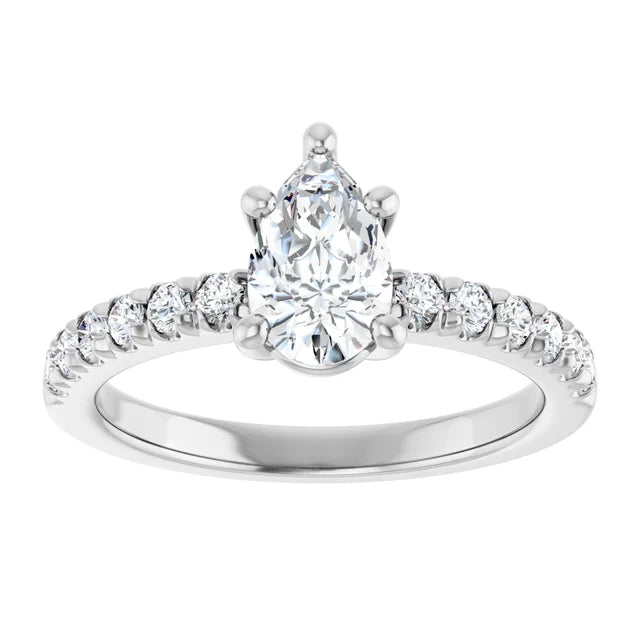 14K White Gold 1.07 CTW Pear Lab Grown Diamond Engagement Ring with Pavé Band- Paul's Jewelers Milwaukee