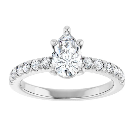 14K White Gold 1.07 CTW Pear Lab Grown Diamond Engagement Ring with Pavé Band- Paul's Jewelers Milwaukee