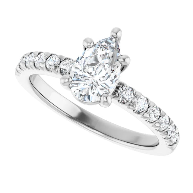 14K White Gold 1.07 CTW Pear Lab Grown Diamond Engagement Ring with Pavé Band- Paul's Jewelers Milwaukee
