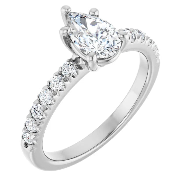 14K White Gold 1.07 CTW Pear Lab Grown Diamond Engagement Ring with Pavé Band- Paul's Jewelers Milwaukee
