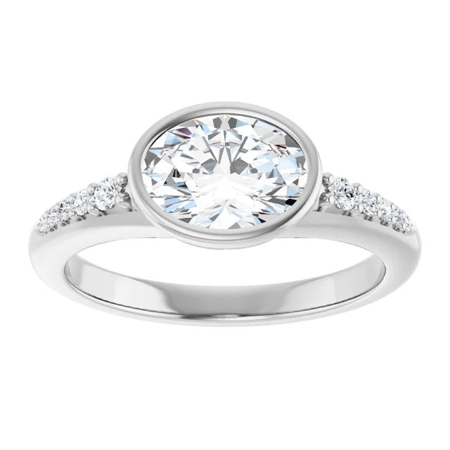 14K White Gold 1.08 CTW Oval-Cut Lab Grown Diamond Bezel Engagement Ring