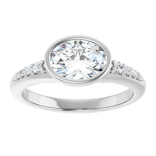 14K White Gold 1.08 CTW Oval-Cut Lab Grown Diamond Bezel Engagement Ring