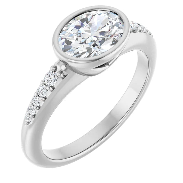 14K White Gold 1.08 CTW Oval-Cut Lab Grown Diamond Bezel Engagement Ring
