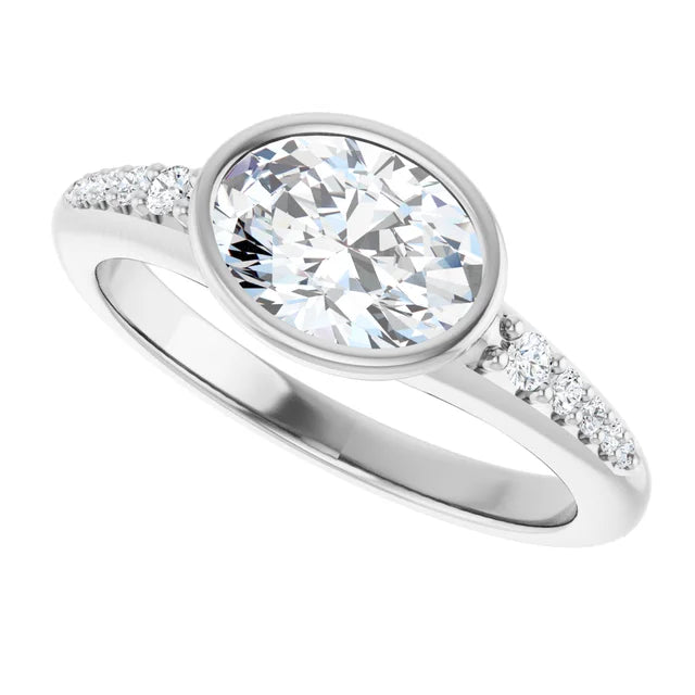 14K White Gold 1.08 CTW Oval-Cut Lab Grown Diamond Bezel Engagement Ring