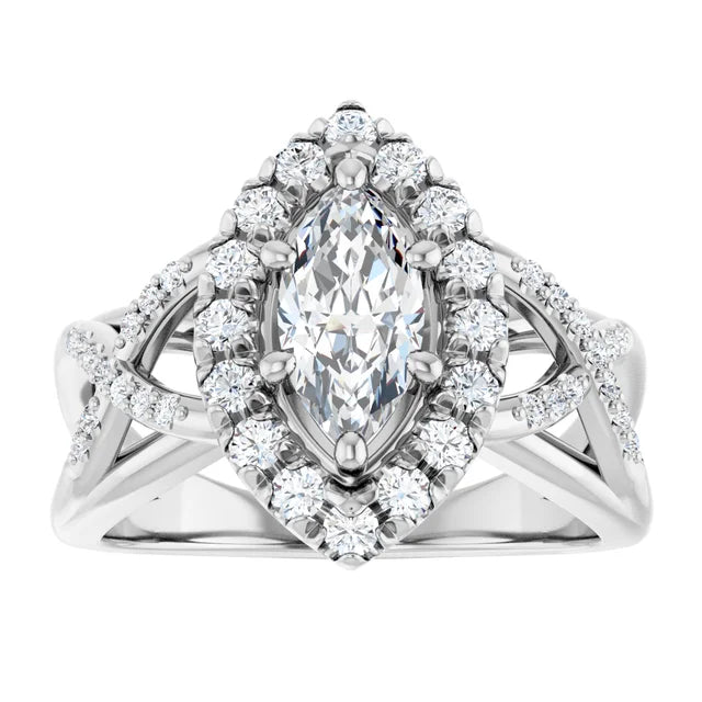 14K White Gold 1.15 CTW Marquise Halo Lab Grown Diamond Engagement Ring- Paul's Jewelers Milwaukee