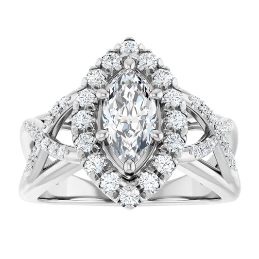 14K White Gold 1.15 CTW Marquise Halo Lab Grown Diamond Engagement Ring- Paul's Jewelers Milwaukee