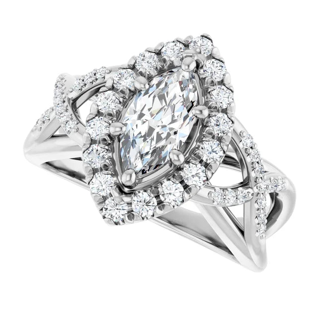 14K White Gold 1.15 CTW Marquise Halo Lab Grown Diamond Engagement Ring- Paul's Jewelers Milwaukee
