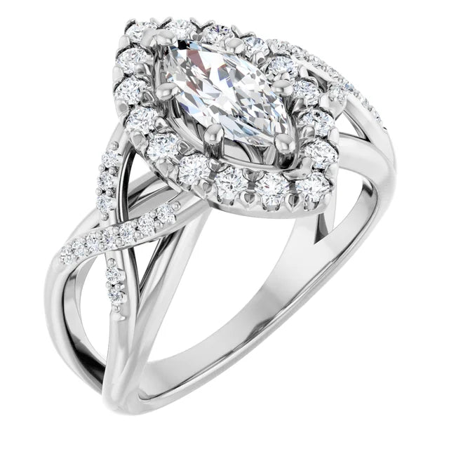 14K White Gold 1.15 CTW Marquise Halo Lab Grown Diamond Engagement Ring- Paul's Jewelers Milwaukee