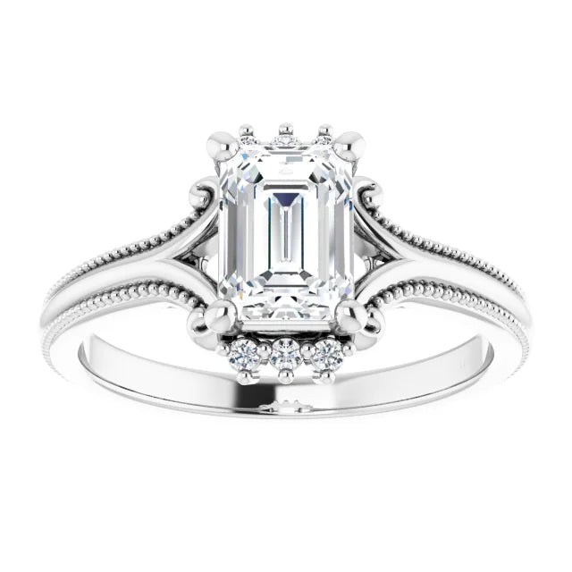 14K White Gold 1.20 CTW Emerald Solitaire Lab Grown Diamond Engagement Ring with Split Shank- Paul's Jewelers Milwaukee