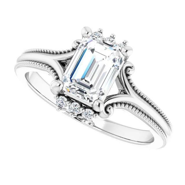 14K White Gold 1.20 CTW Emerald Solitaire Lab Grown Diamond Engagement Ring with Split Shank- Paul's Jewelers Milwaukee