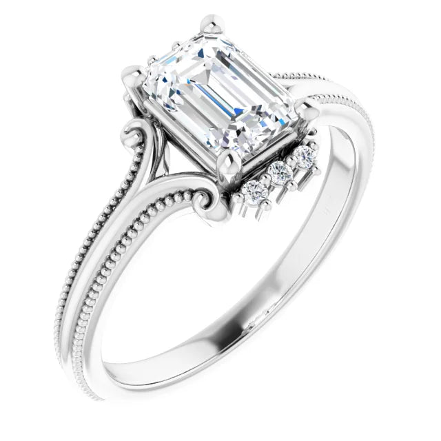 14K White Gold 1.20 CTW Emerald Solitaire Lab Grown Diamond Engagement Ring with Split Shank- Paul's Jewelers Milwaukee
