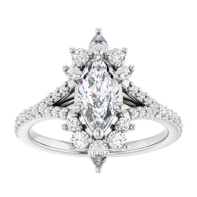 14K White Gold 1.20 CTW Marquise Solitaire Lab Grown Diamond Engagement Ring with Floral Pavé- Paul's Jewelers Milwaukee