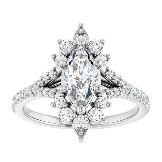 14K White Gold 1.20 CTW Marquise Solitaire Lab Grown Diamond Engagement Ring with Floral Pavé- Paul's Jewelers Milwaukee