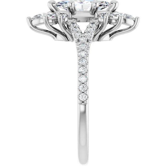 14K White Gold 1.20 CTW Marquise Solitaire Lab Grown Diamond Engagement Ring with Floral Pavé- Paul's Jewelers Milwaukee