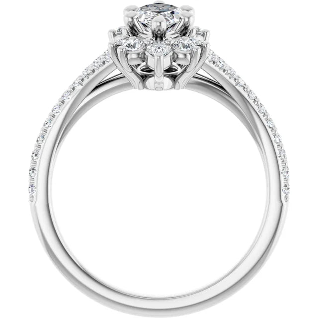 14K White Gold 1.20 CTW Marquise Solitaire Lab Grown Diamond Engagement Ring with Floral Pavé- Paul's Jewelers Milwaukee