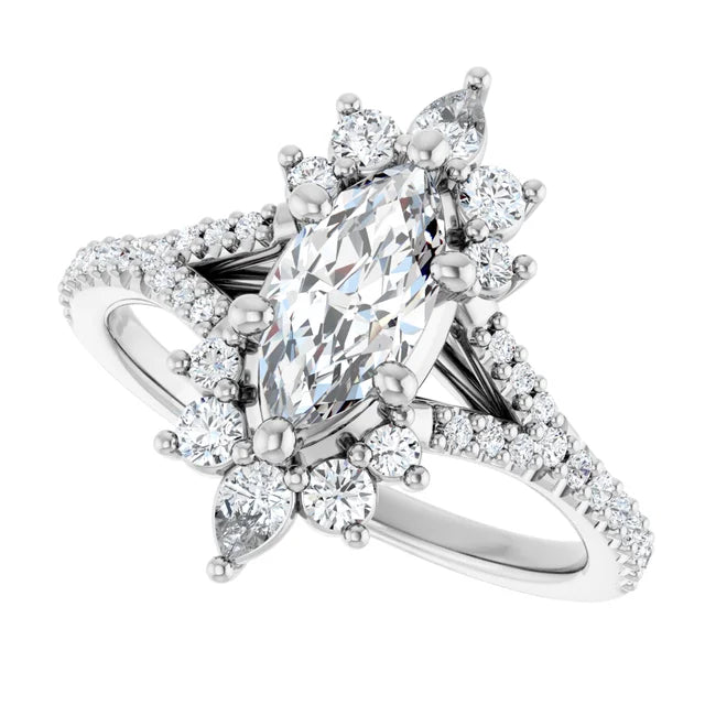 14K White Gold 1.20 CTW Marquise Solitaire Lab Grown Diamond Engagement Ring with Floral Pavé- Paul's Jewelers Milwaukee