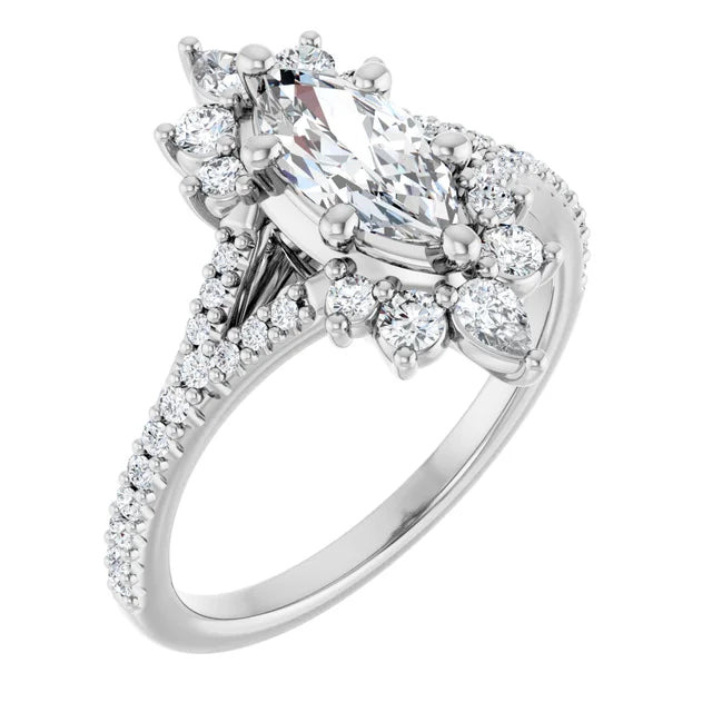 14K White Gold 1.20 CTW Marquise Solitaire Lab Grown Diamond Engagement Ring with Floral Pavé- Paul's Jewelers Milwaukee
