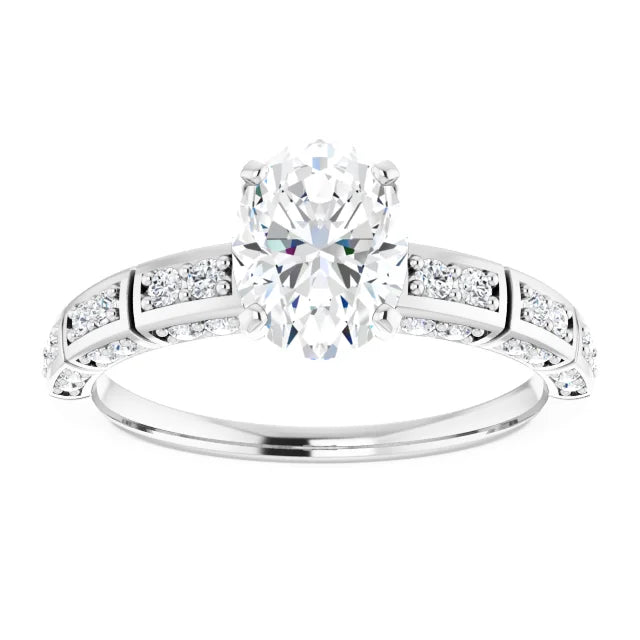 14K White Gold 1.26 CTW Oval Lab Grown Diamond Engagement Ring with Multi-Row Pavé Band- Paul's Jewelers Milwaukee