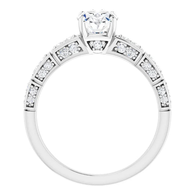 14K White Gold 1.26 CTW Oval Lab Grown Diamond Engagement Ring with Multi-Row Pavé Band- Paul's Jewelers Milwaukee