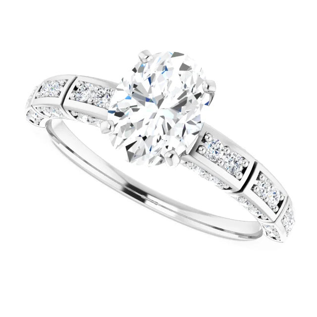 14K White Gold 1.26 CTW Oval Lab Grown Diamond Engagement Ring with Multi-Row Pavé Band- Paul's Jewelers Milwaukee