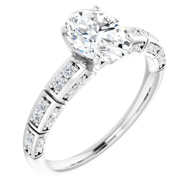 14K White Gold 1.26 CTW Oval Lab Grown Diamond Engagement Ring with Multi-Row Pavé Band- Paul's Jewelers Milwaukee