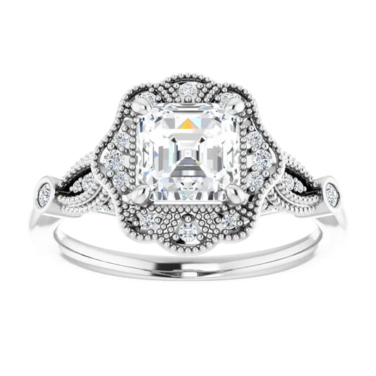 14K White Gold 1.28 CTW Asscher-Cut Vintage Inspired Lab Grown Diamond Three Stone Engagement Ring- Paul's Jewelers Milwaukee