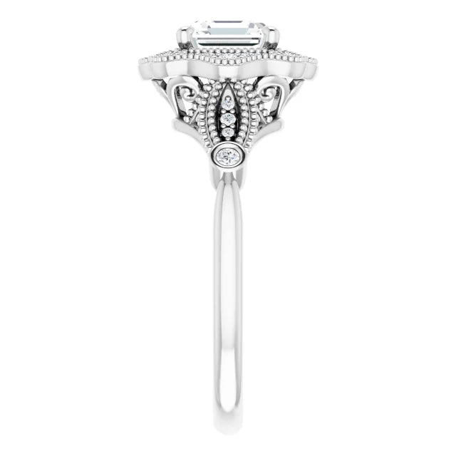 14K White Gold 1.28 CTW Asscher-Cut Vintage Inspired Lab Grown Diamond Three Stone Engagement Ring- Paul's Jewelers Milwaukee