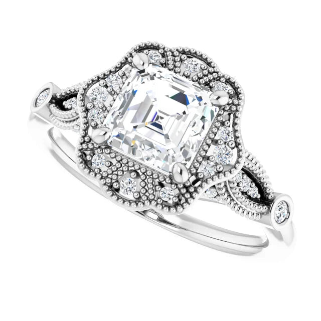 14K White Gold 1.28 CTW Asscher-Cut Vintage Inspired Lab Grown Diamond Three Stone Engagement Ring- Paul's Jewelers Milwaukee