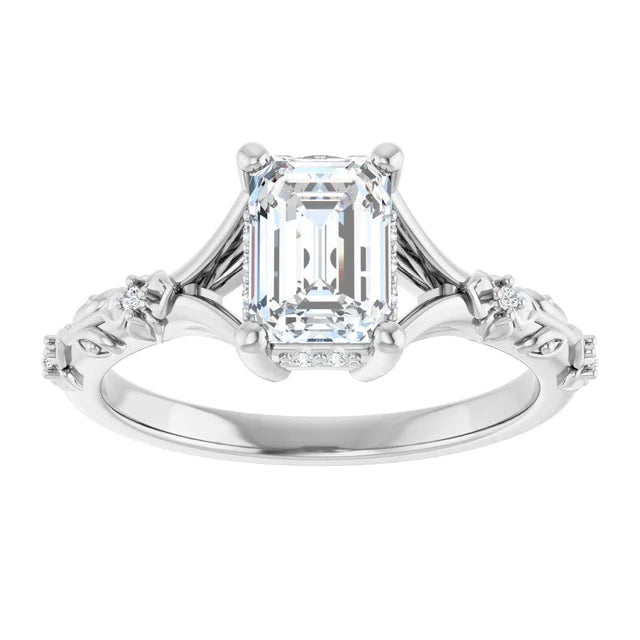 14K White Gold 1.28 CTW Emerald Solitaire Lab Grown Diamond Engagement Ring with Split Shank- Paul's Jewelers Milwaukee