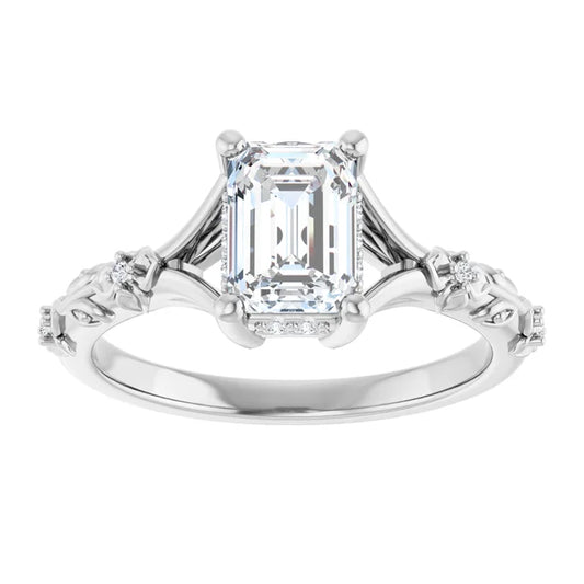 14K White Gold 1.28 CTW Emerald Solitaire Lab Grown Diamond Engagement Ring with Split Shank- Paul's Jewelers Milwaukee