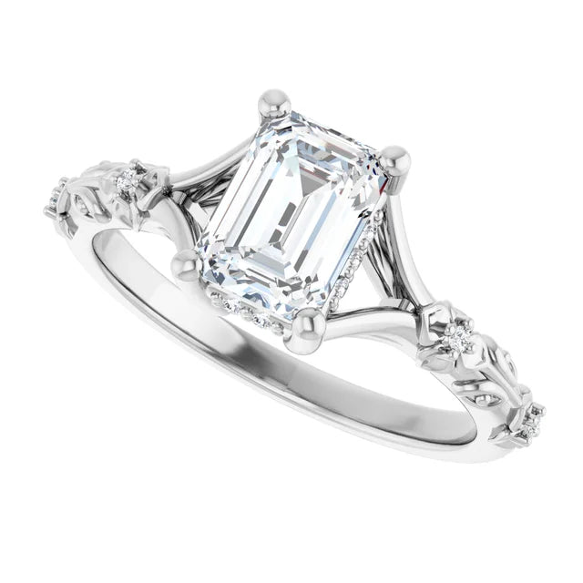 14K White Gold 1.28 CTW Emerald Solitaire Lab Grown Diamond Engagement Ring with Split Shank- Paul's Jewelers Milwaukee