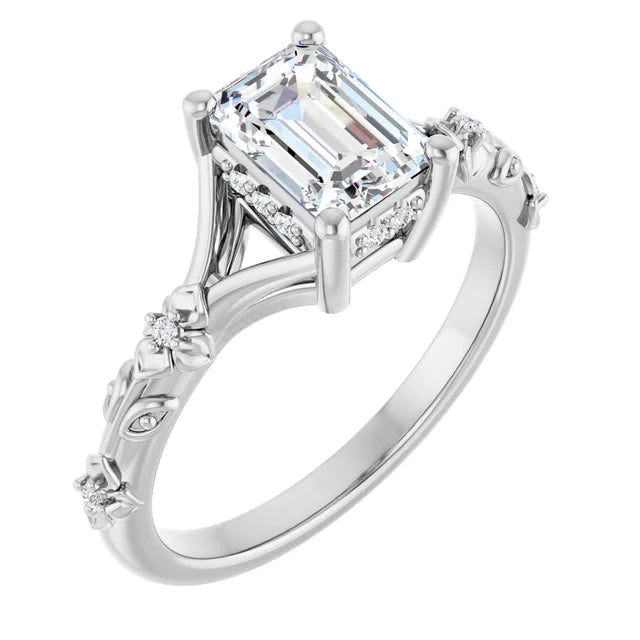14K White Gold 1.28 CTW Emerald Solitaire Lab Grown Diamond Engagement Ring with Split Shank- Paul's Jewelers Milwaukee