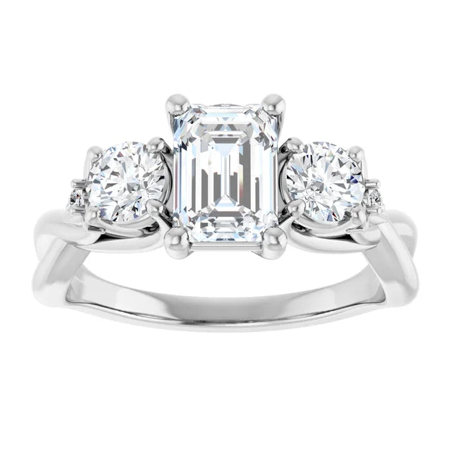 14K White Gold 1.32 CTW Emerald-Cut Lab Grown Diamond Twisted Three Stone Engagement Ring- Paul's Jewelers Milwaukee