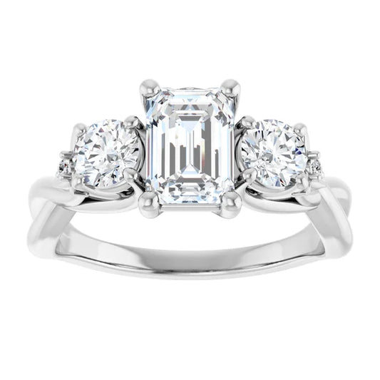 14K White Gold 1.32 CTW Emerald-Cut Lab Grown Diamond Twisted Three Stone Engagement Ring- Paul's Jewelers Milwaukee