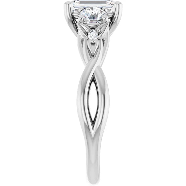 14K White Gold 1.32 CTW Emerald-Cut Lab Grown Diamond Twisted Three Stone Engagement Ring- Paul's Jewelers Milwaukee