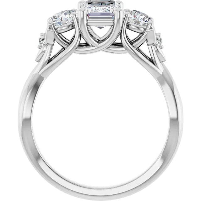 14K White Gold 1.32 CTW Emerald-Cut Lab Grown Diamond Twisted Three Stone Engagement Ring- Paul's Jewelers Milwaukee