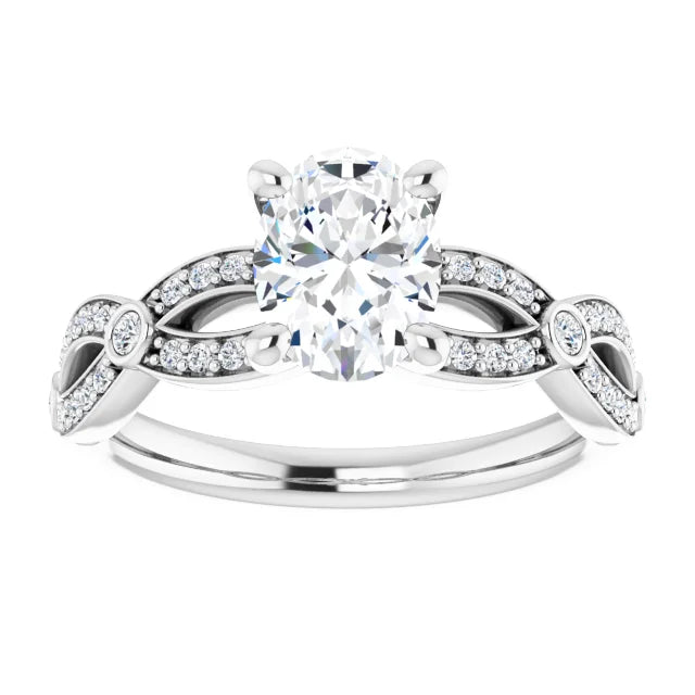 14K White Gold 1.32 CTW Oval Lab Grown Diamond Engagement Ring with Twisted Pavé Band- Paul's Jewelers Milwaukee