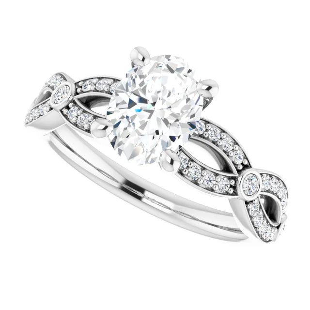 14K White Gold 1.32 CTW Oval Lab Grown Diamond Engagement Ring with Twisted Pavé Band- Paul's Jewelers Milwaukee