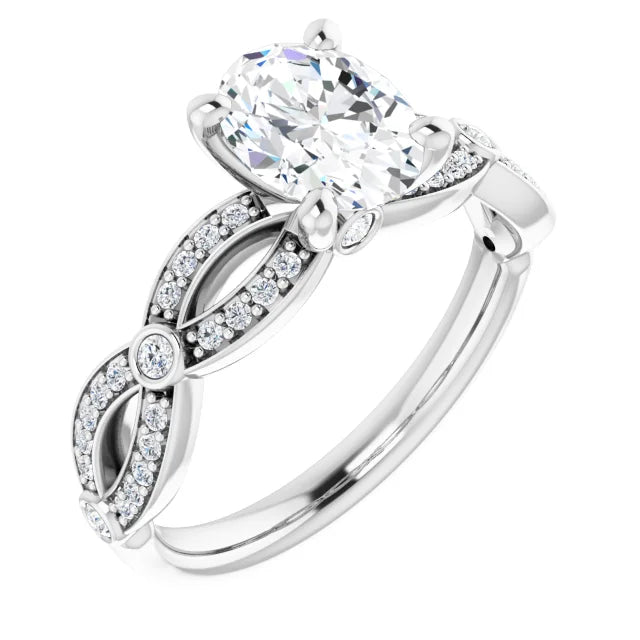 14K White Gold 1.32 CTW Oval Lab Grown Diamond Engagement Ring with Twisted Pavé Band- Paul's Jewelers Milwaukee