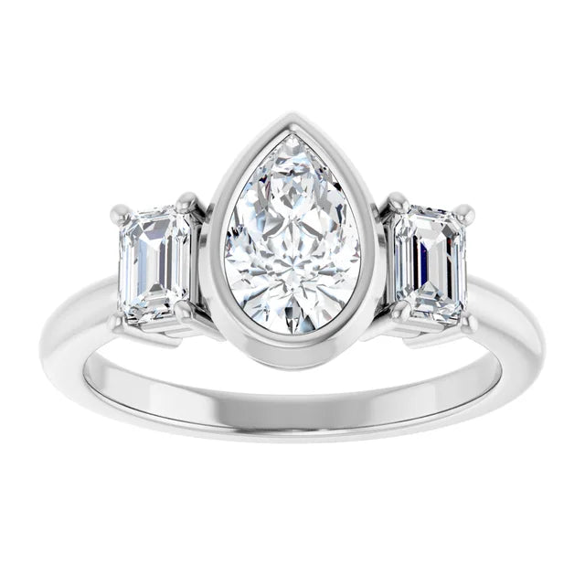 14K White Gold 1.37 CTW Pear-Cut Lab Grown Diamond Bezel Engagement Ring- Paul's Jewelers Milwaukee