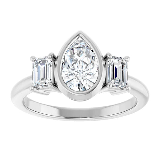 14K White Gold 1.37 CTW Pear-Cut Lab Grown Diamond Bezel Engagement Ring- Paul's Jewelers Milwaukee
