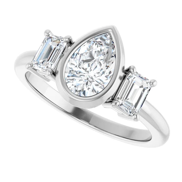 14K White Gold 1.37 CTW Pear-Cut Lab Grown Diamond Bezel Engagement Ring- Paul's Jewelers Milwaukee