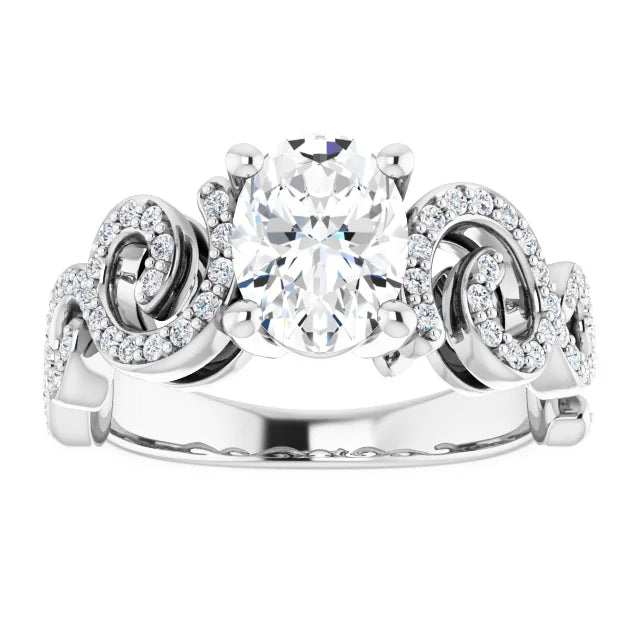 14K White Gold 1.39 CTW Oval Art Deco Lab Grown Diamond Engagement Ring with Pavé Band- Paul's Jewelers Milwaukee