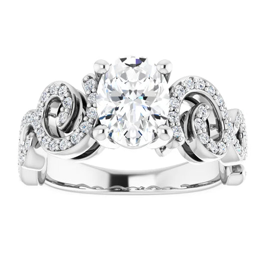 14K White Gold 1.39 CTW Oval Art Deco Lab Grown Diamond Engagement Ring with Pavé Band- Paul's Jewelers Milwaukee