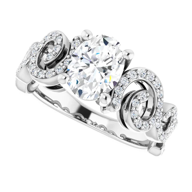14K White Gold 1.39 CTW Oval Art Deco Lab Grown Diamond Engagement Ring with Pavé Band- Paul's Jewelers Milwaukee