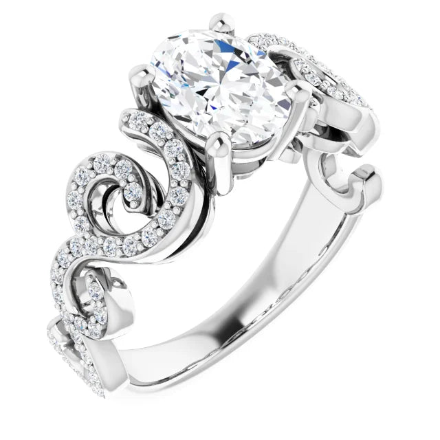 14K White Gold 1.39 CTW Oval Art Deco Lab Grown Diamond Engagement Ring with Pavé Band- Paul's Jewelers Milwaukee