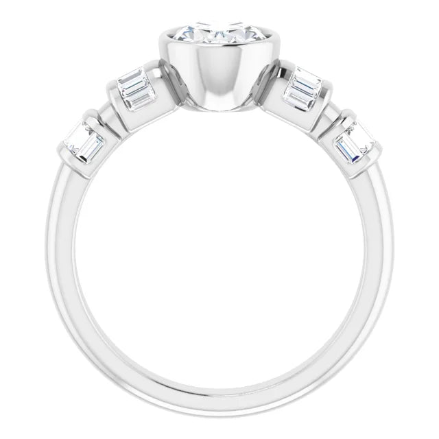14K White Gold 1.41 CTW Oval Lab Grown Diamond Bezel Engagement Ring with Side Stones- Paul's Jewelers Milwaukee